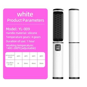 LCD USB Charging Straight Comb Negative Ion Lazy Hair Straightener Curly Hair Dual-use Broken Hair Finishing (Color: White)
